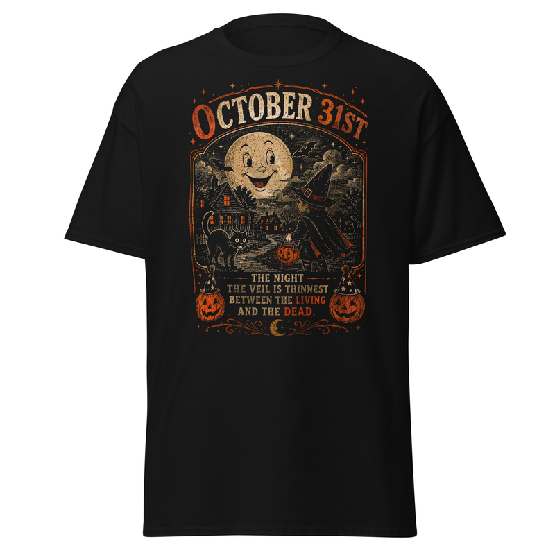 Vintage Halloween Moon Witch Cat Shirt | Retro Spooky October 31st Tee
