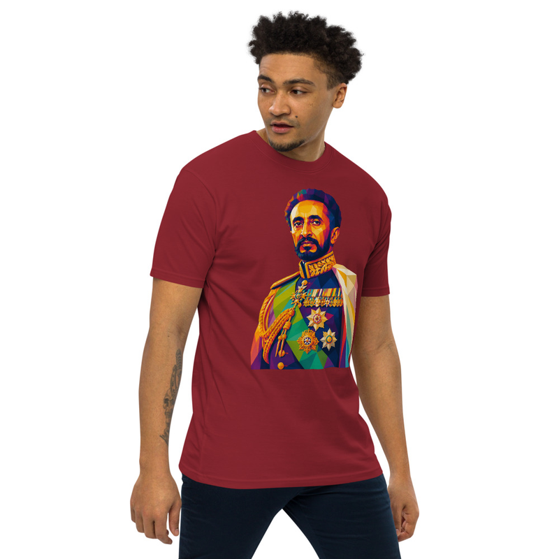 Men’s premium heavyweight Emperor Haile Selassie I — Imperial Majesty Mosaic T-Shirt – 4XL, Brick Red