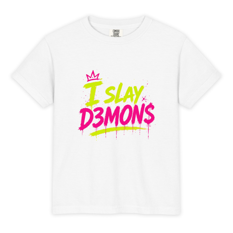 Youth Garment-Dyed Heavyweight "I Slay D3MON$" T-Shirt - Comfort Colors 9018