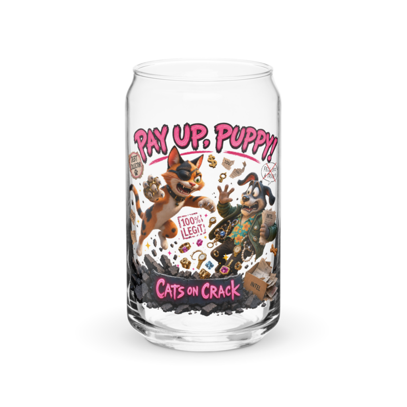 Pay Up Puppy 16oz Can Glass