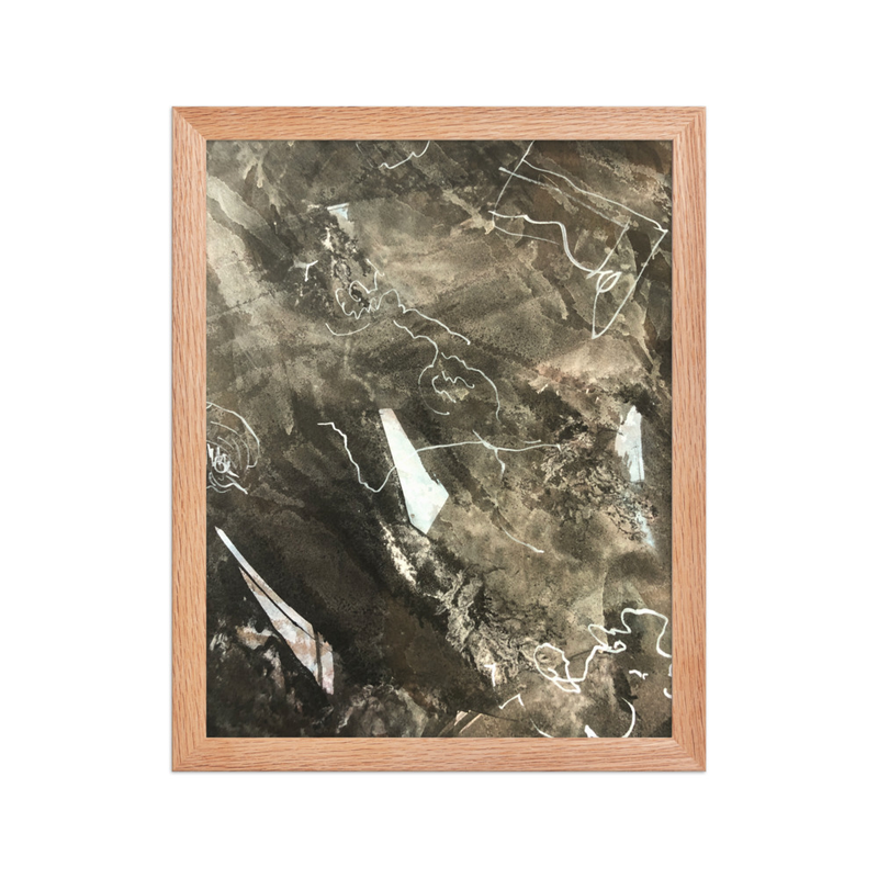 Perceptual Field 0173 – Signals in the Dark – Framed Print – 11″×14″, Red Oak