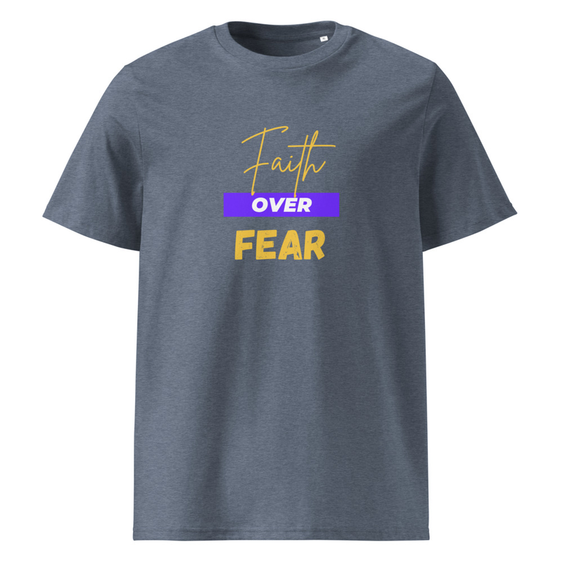 Faith Over Fear Unisex Organic Cotton T-Shirt – S, Dark Heather Blue
