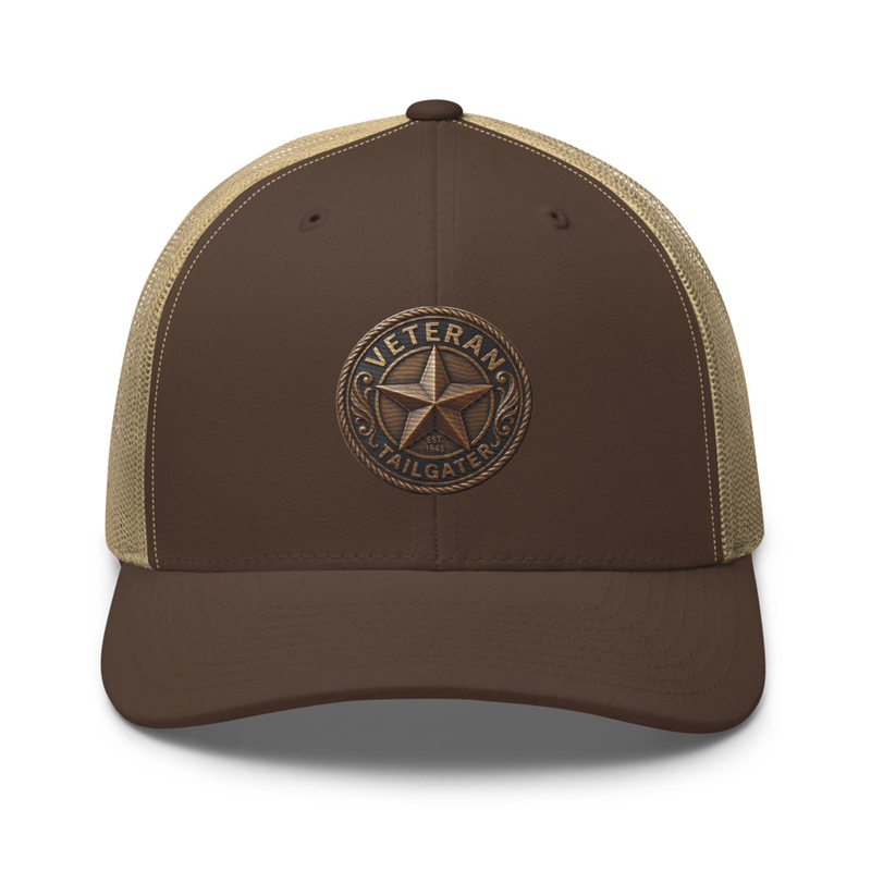 Veteran Tailgater Trucker Cap – One size, Brown/ Khaki