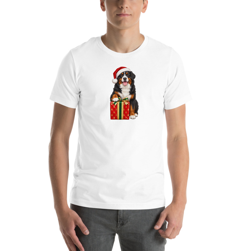 Bernese Mountain Dog Santa Hat Gift Box Unisex Tee