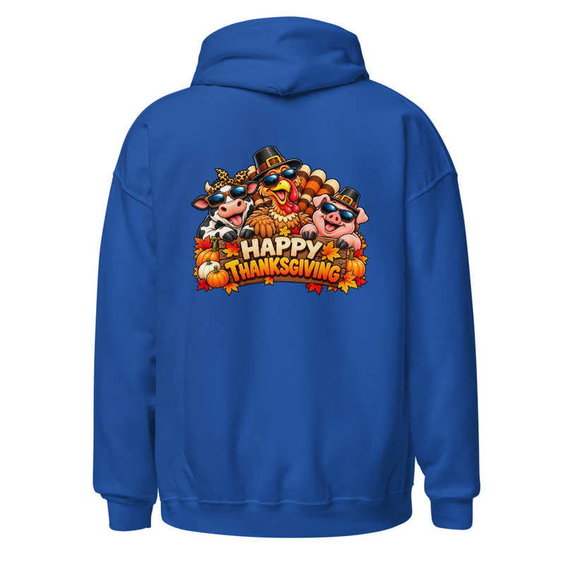 Cool Critters Happy Thanksgiving Unisex Hoodie – XL, Royal