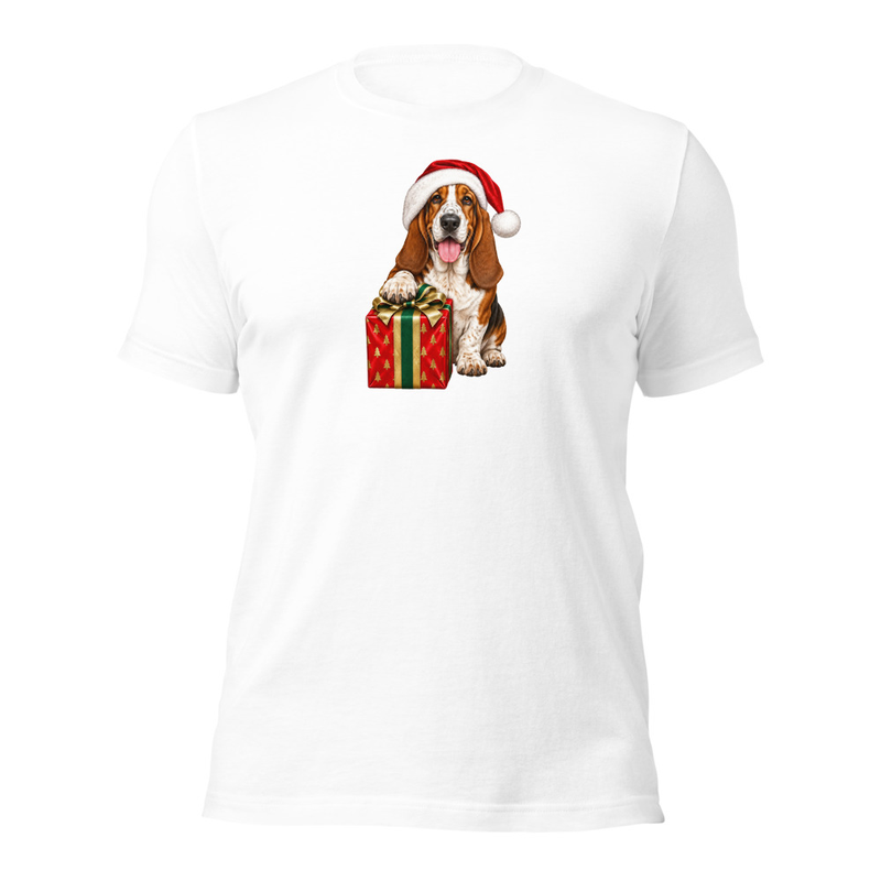 Basset Hound Dog Santa Hat Gift Box Unisex T-Shirt