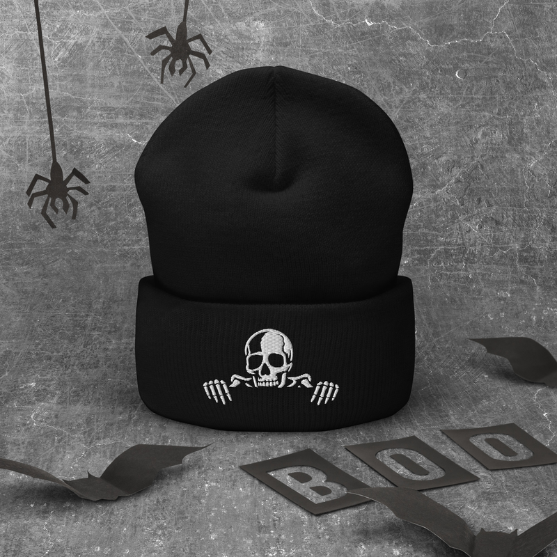 Embroidered Skeleton Beanie | Gothic Skull Knit Hat | Minimal Black Winter Warmth