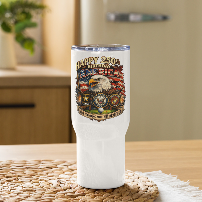 Happy 250th Travel mug with a handle
