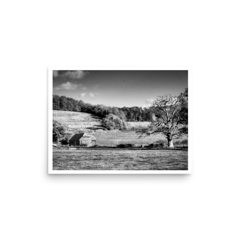 The Hambleden Barn, Chiltern Hills – B&W Art Print