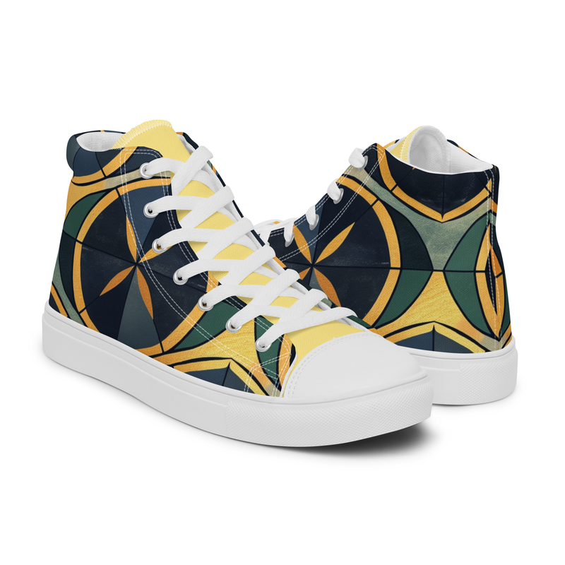 Sacred Navy Blue, gold, and Green Geometry Men’s high top canvas shoes