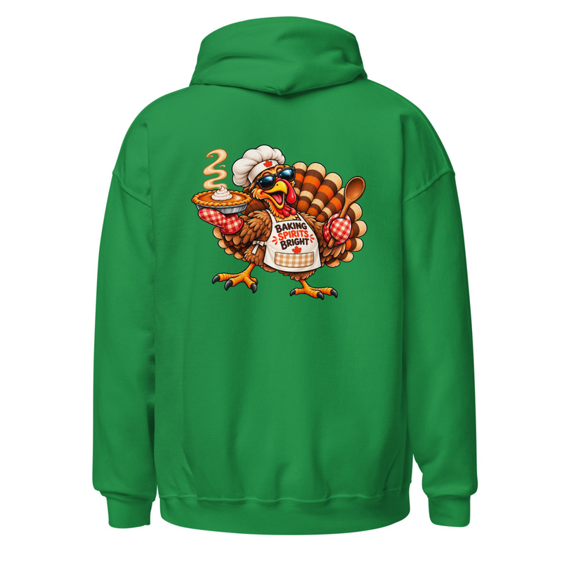 Festive Thanksgiving Baking Turkey Unisex Hoodie – XL, Irish Green