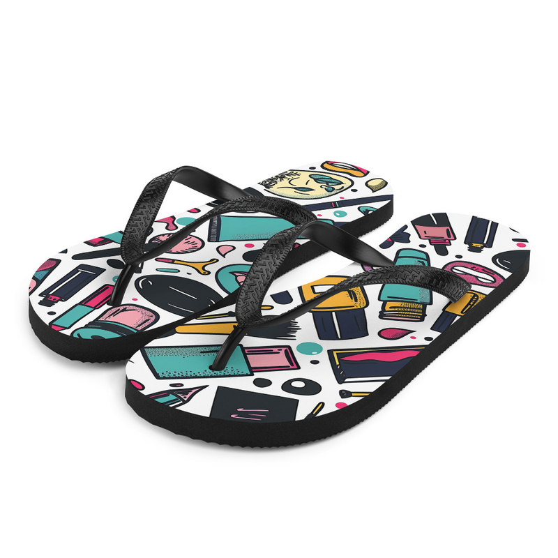 Whimsical Make-up Flip-Flops Home or Outdoor Slippers
