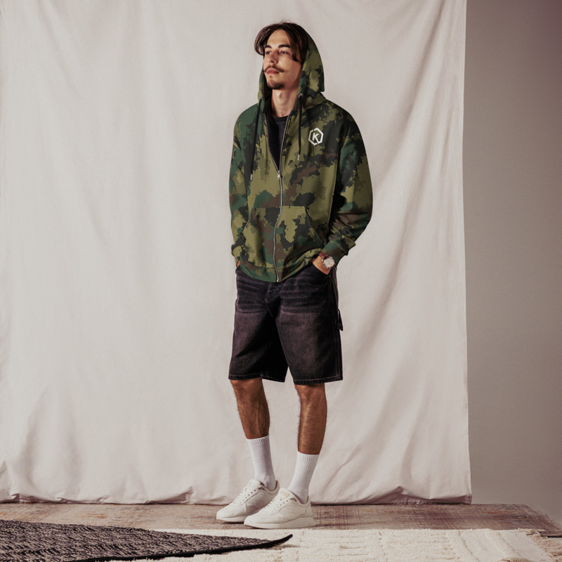 Kicxs Unisex Zip-Up Hoodie - Green Camo