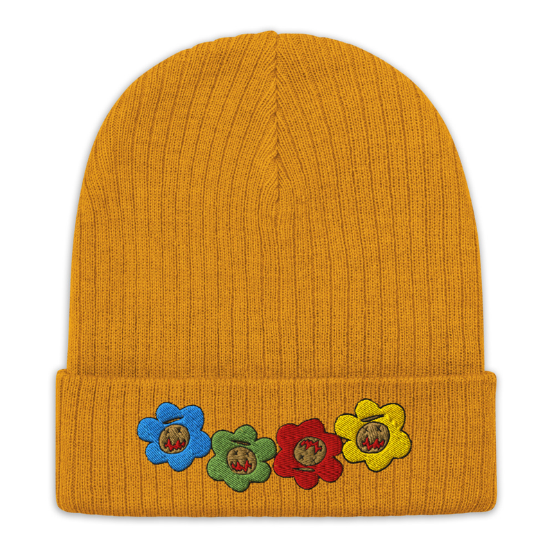 [ Flower Power ] knit beanie – One size, Mustard
