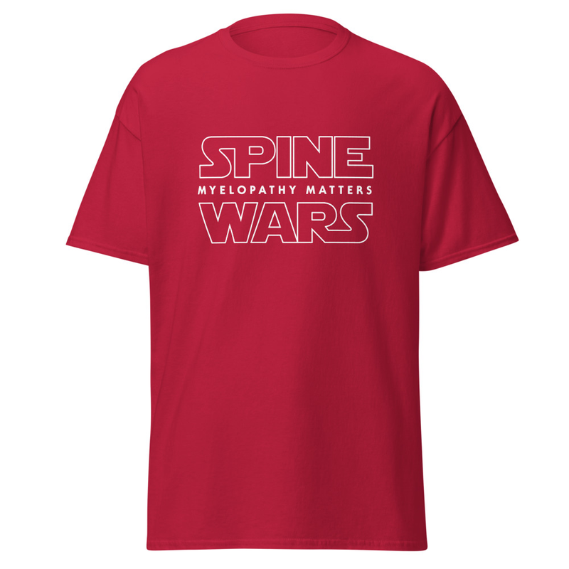 Spine Wars Myelopathy Matters White Pin Print T – XL, Cardinal
