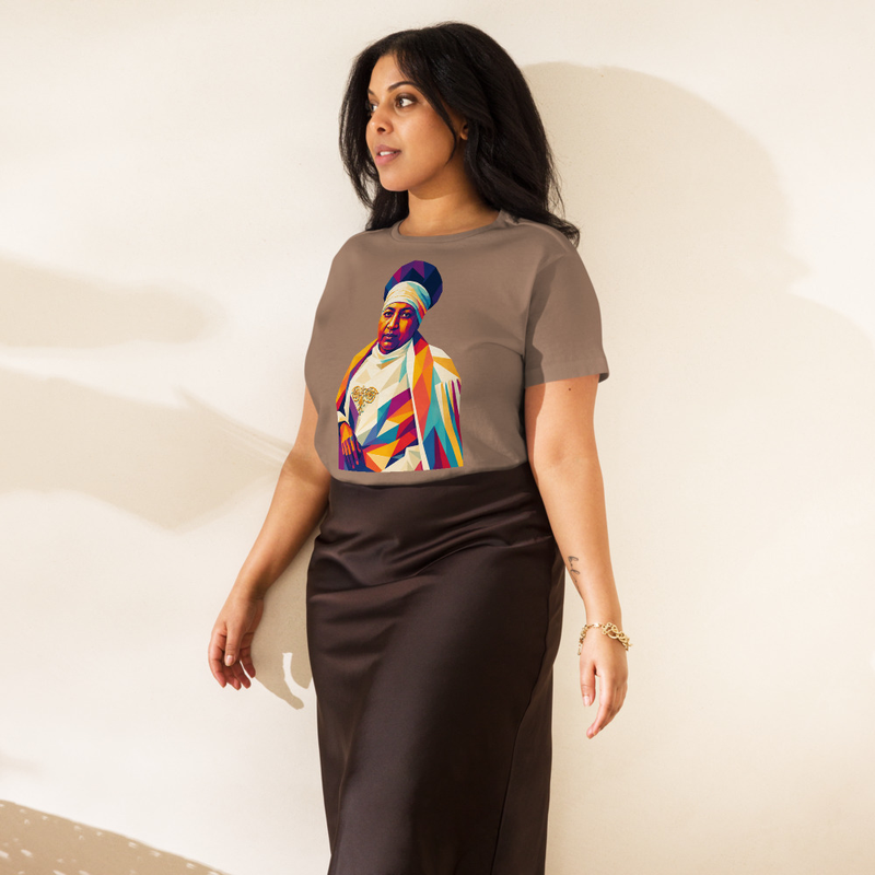 Women’s high-waisted t-shirt Empress Menen Asfaw — Imperial Grace Mosaic T-Shirt