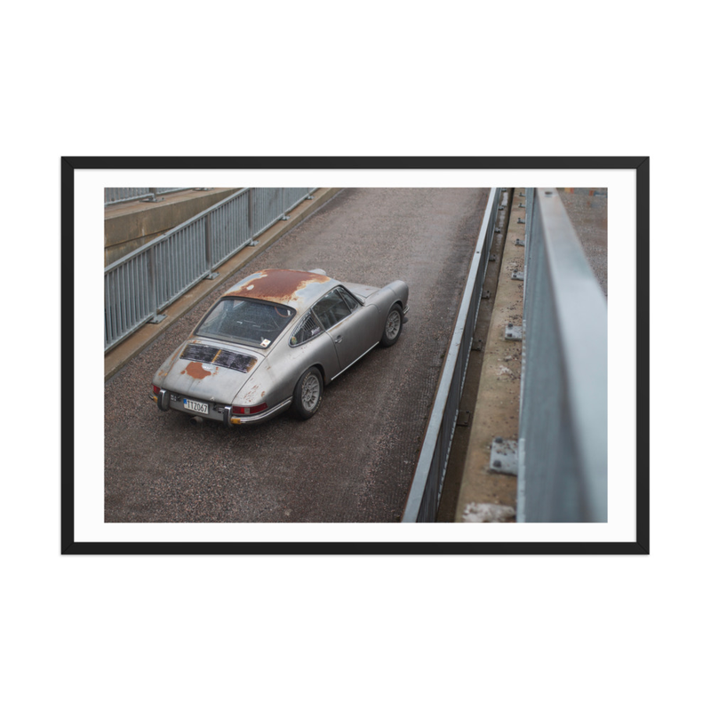“In Rust I Trust” Porsche 912 Framed Print (in) – 24″×36″, Black