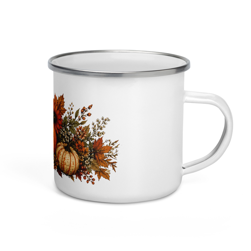Vintage Halloween Pumpkin Enamel Camp Mug | Retro Fall Coffee Cup