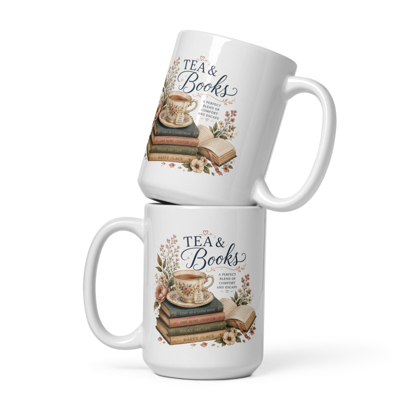 Tea & Books White glossy mug – 15 oz, White