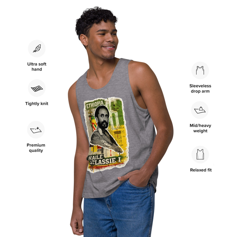 Men’s premium tank top Emperor Haile Selassie I — Imperial Ethiopia Archival Stamp Tee – 3XL, Athletic Heather