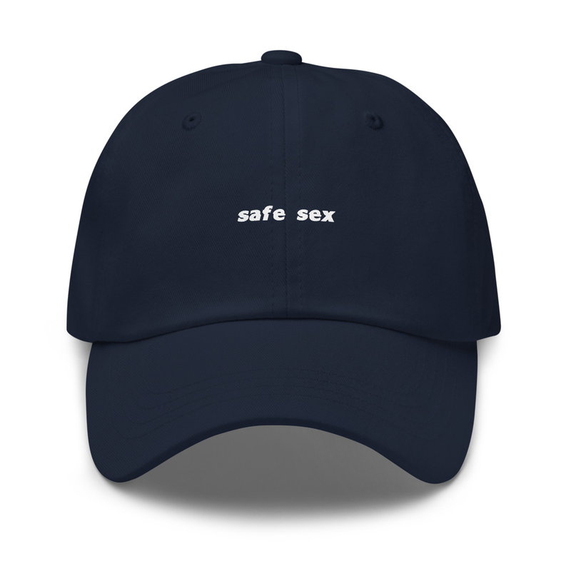 Safe Sex Dad hat (White Print) – One size, Navy