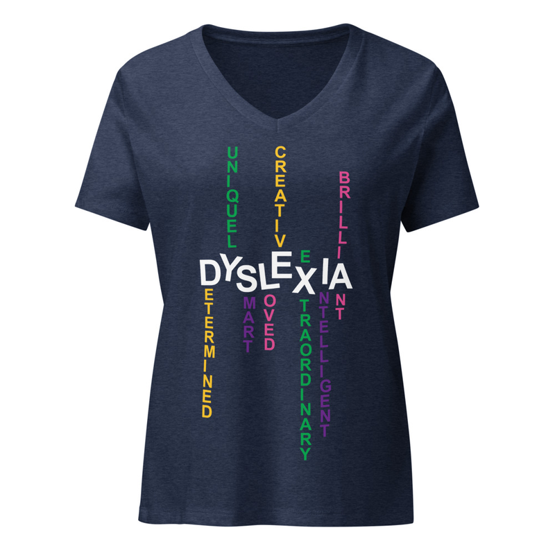 Women’s Relaxed V-neck Shirt with Back Print | Dyslexia v2