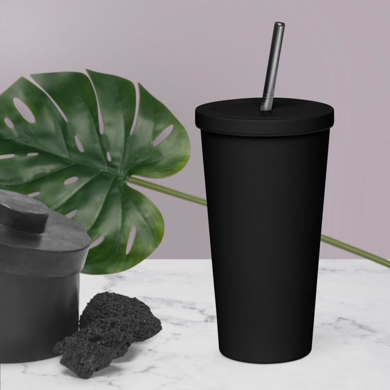 Insulated tumbler with a straw
