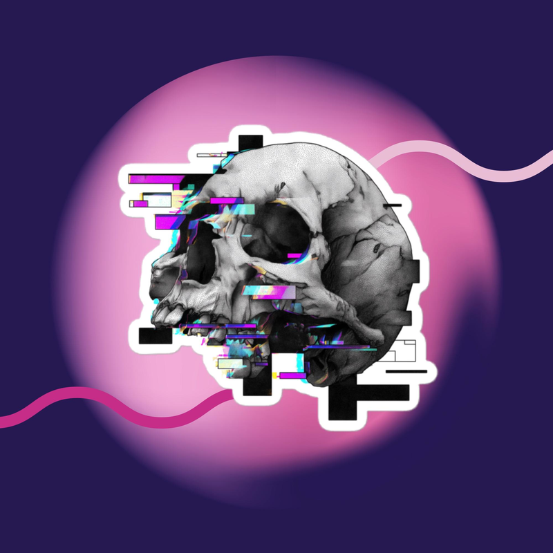 Glitch Skull Sticker – Digital Decay Edition – 4″×4″, White