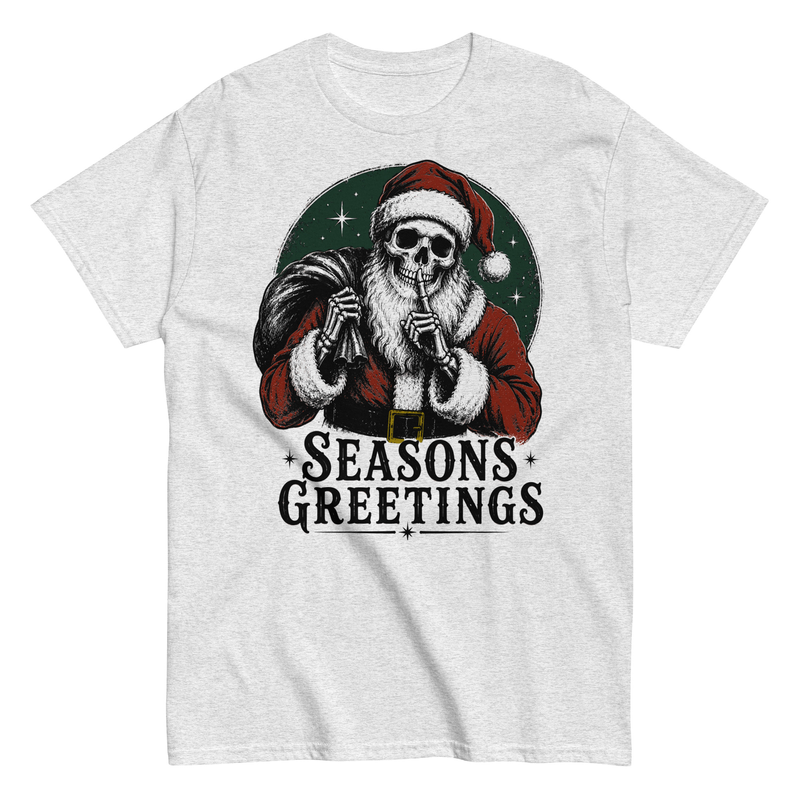 Seasons Greetings Skeleton Santa Shirt