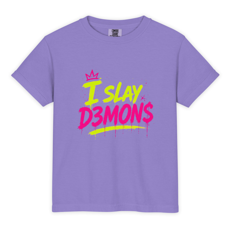 Youth Garment-Dyed Heavyweight "I Slay D3MON$" T-Shirt - Comfort Colors 9018