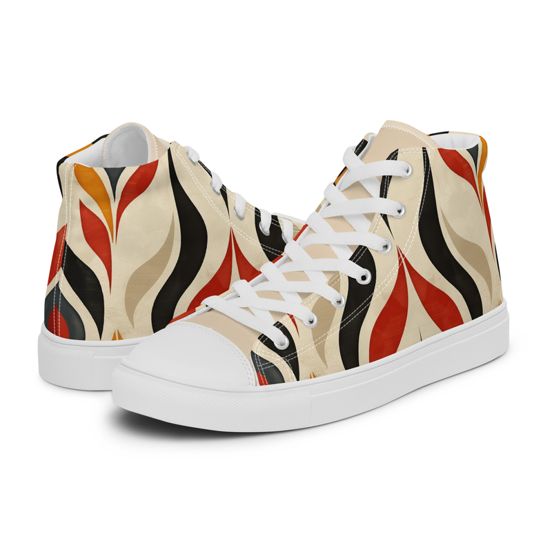 Red Blue Orange Florals Women’s high top canvas shoes