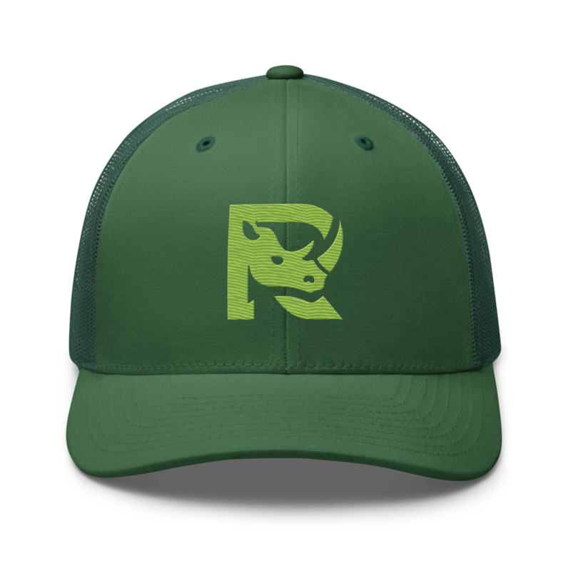 Rhino Rawkstar: Embroidery Neon Crest Trucker Hat — Evergreen / One size