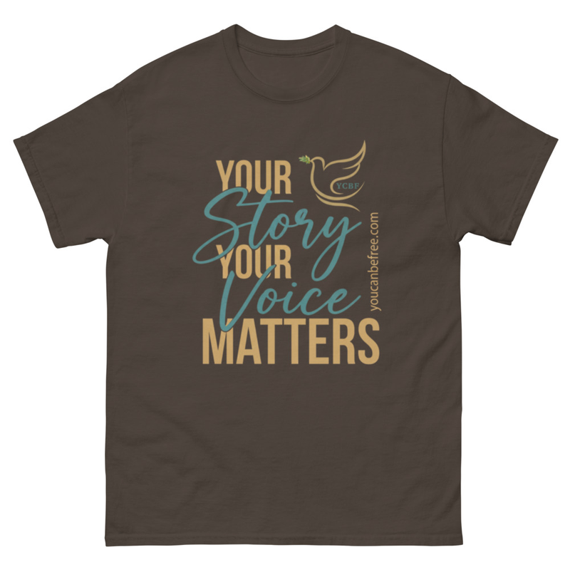 Your Story | Your Voice Matters Unisex T-Shirt – S, Dark Chocolate
