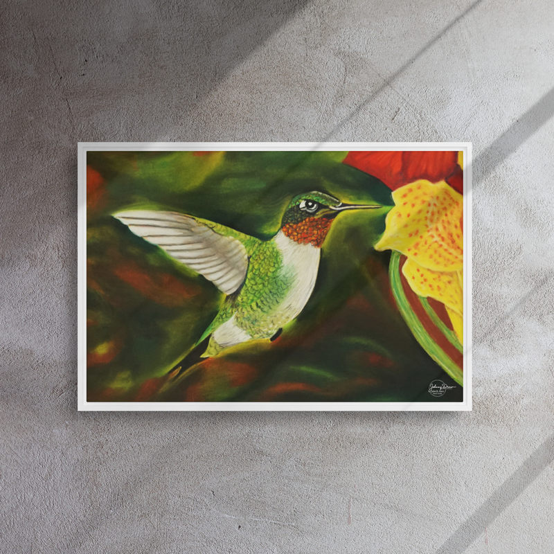 Hummingbird 2 Framed Canvas – 20″×30″, White