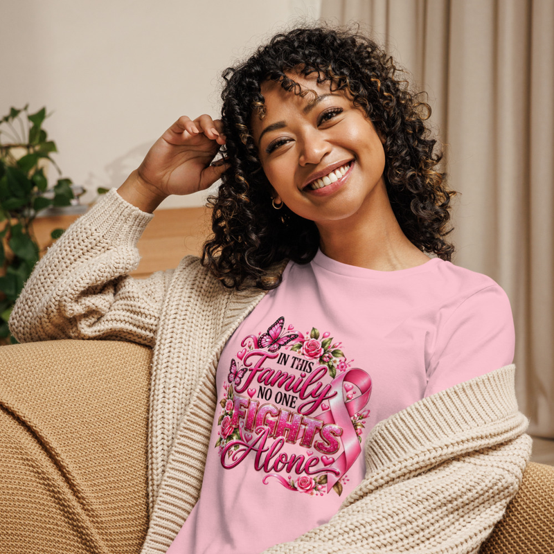 Pink Ribbon Breast Cancer Awareness Design, Family Support Floral Butterfly Graphic