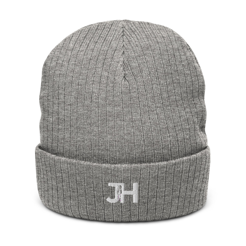 White JH Logo Ribbed knit beanie – One size, Light Grey Melange