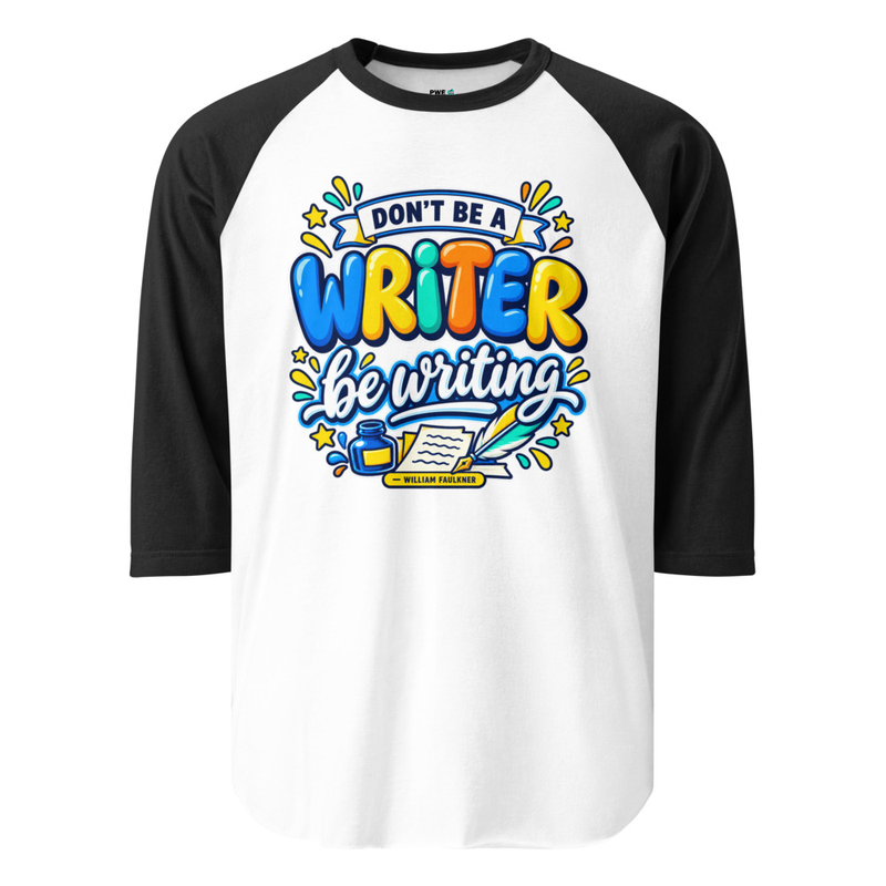 Be Writing - 3/4 Sleeve Adult Raglan Shirt – XS, White/Black