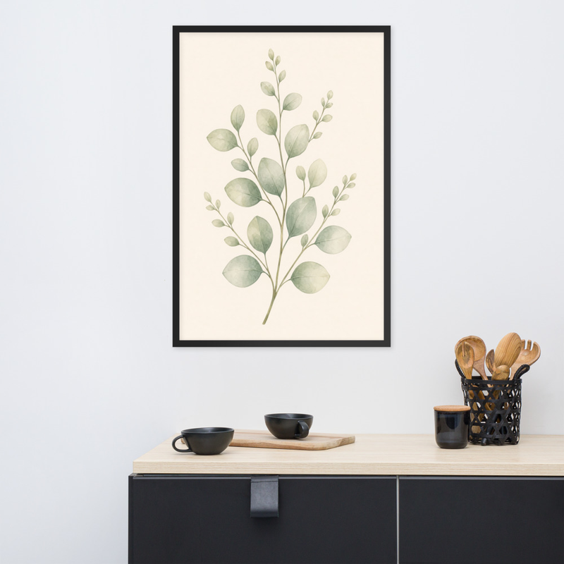 Layered Sage Leaves Framed Botanical Wall Art — Minimalist Watercolor — thumbnail 7