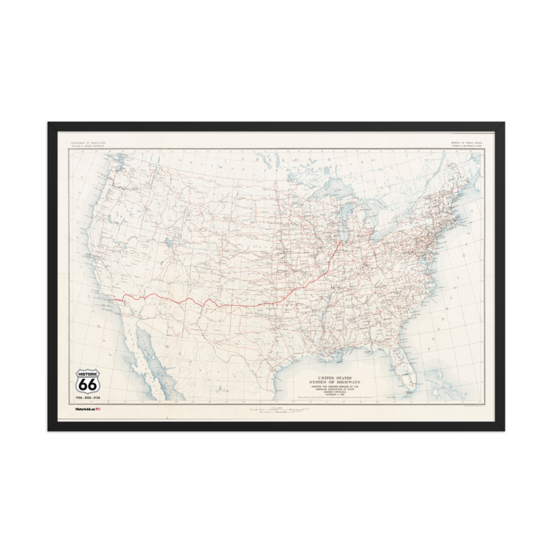 Historic 66 1926 Map - Framed Photo Paper Poster