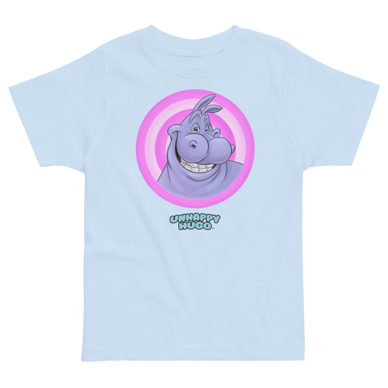Unhappy Hugo Pink Circles T-Shirt for Preschoolers – 2, Light Blue