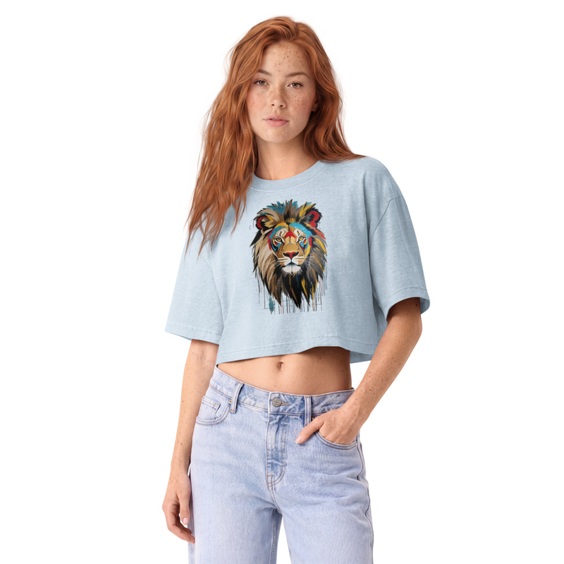 FIND//YOUR//ROAR - Women’s garment dye cropped tee – S, Light Washed Denim