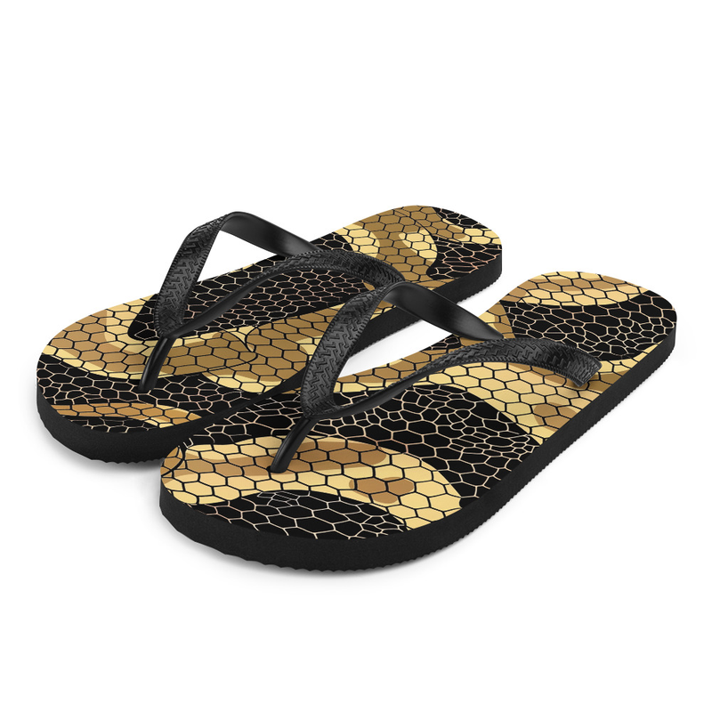 Black and Gold Snake Skin Flip-Flops House or Outdoor Slippers