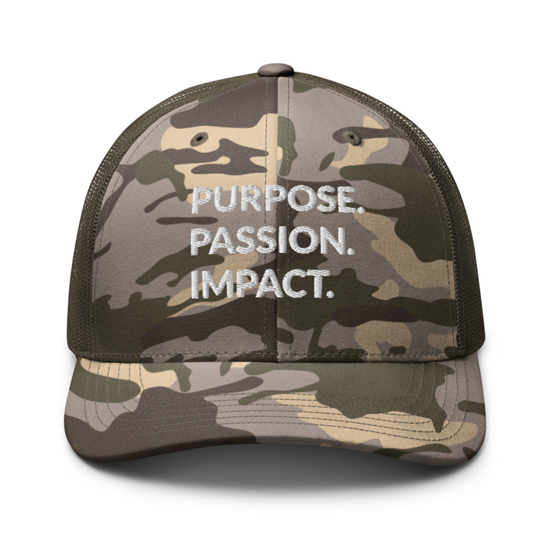 HFTT Camouflage Trucker Hat | Purpose. Passion. Impact. – One size, Camo/Olive
