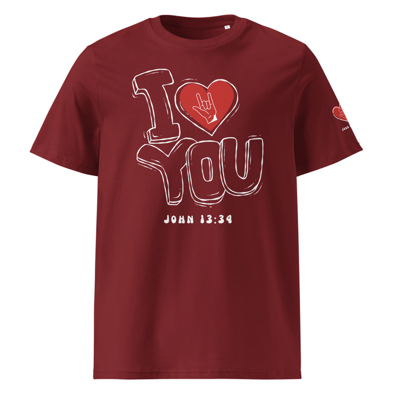 I Love you Unisex organic ribbed neck t-shirt – 2XL, Burgundy