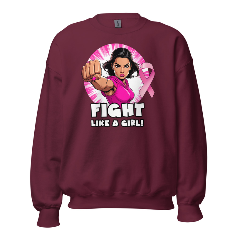 "Fight Like A Girl" Unisex Crew Neck Sweatshirt – S, Maroon