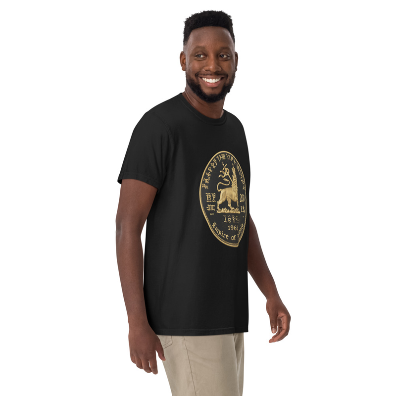 Unisex RTV-HC-0001 - 1966 Ethiopian Empire 200 Dollar Gold Proof (Reverse) garment-dyed heavyweight t-shirt – M, Black