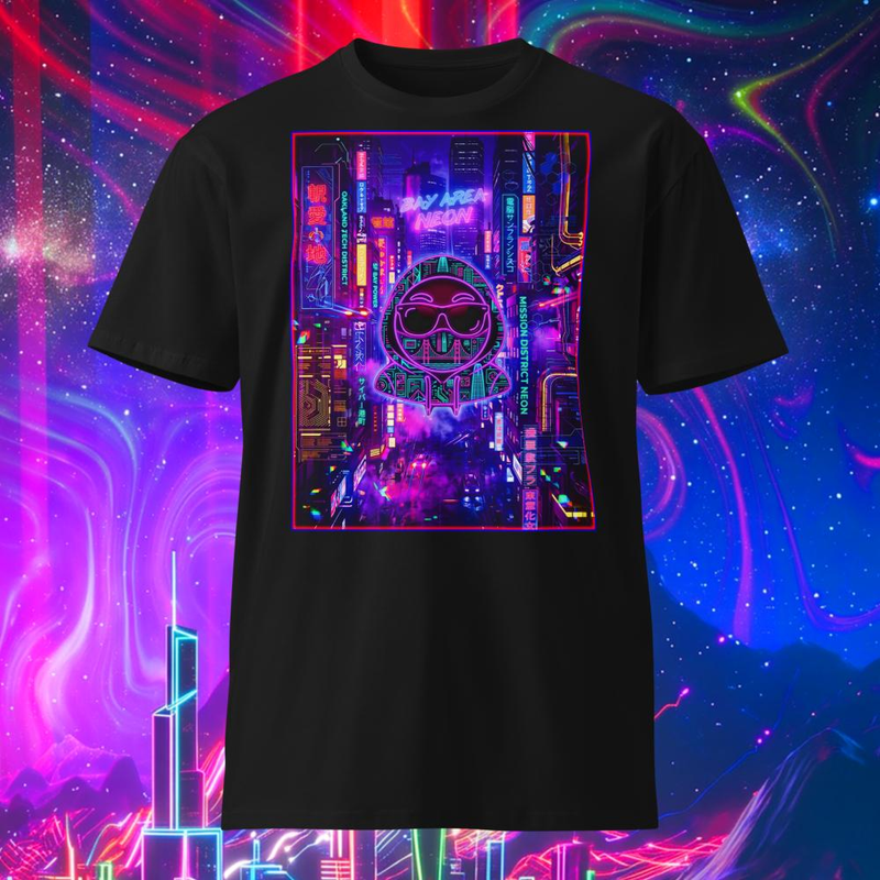 Bay Area Neon Hipstar Hustler Facemask T-shirt 