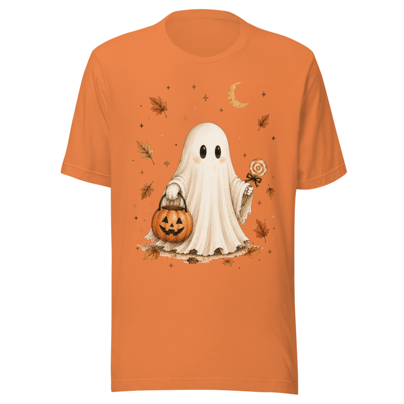 Cozy Ghost Fall Tee – S, Burnt Orange