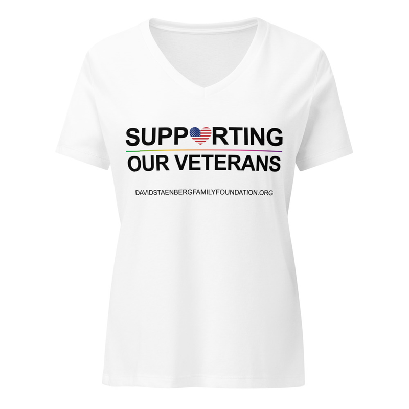 Women’s relaxed v-neck t-shirt | Veteran's Day v1 – XL, Solid White Blend
