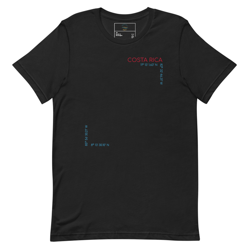 Costa Rica Rivers Map and Coordinates Unisex t-shirt view 2